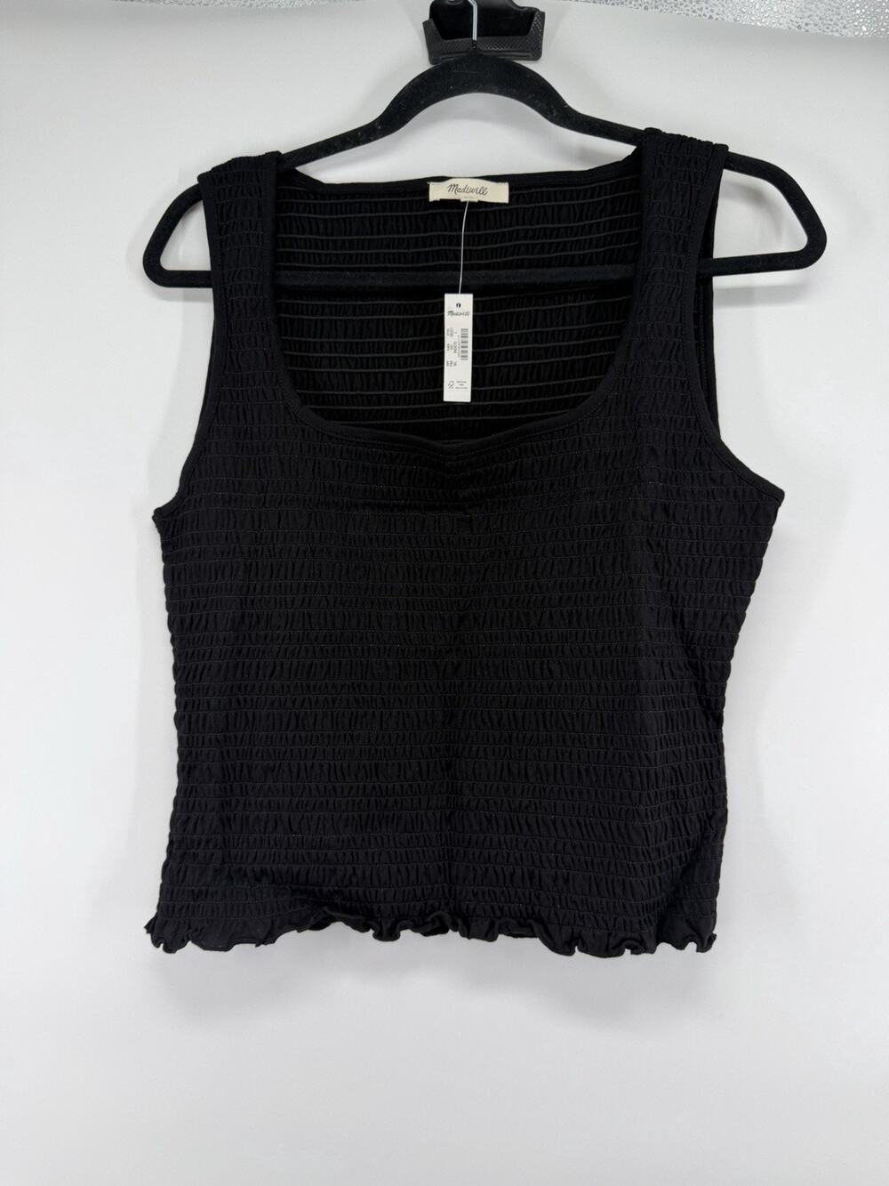 Madewell Smocked Square Neck Tank Women’s Size Large 100% Black NWT
